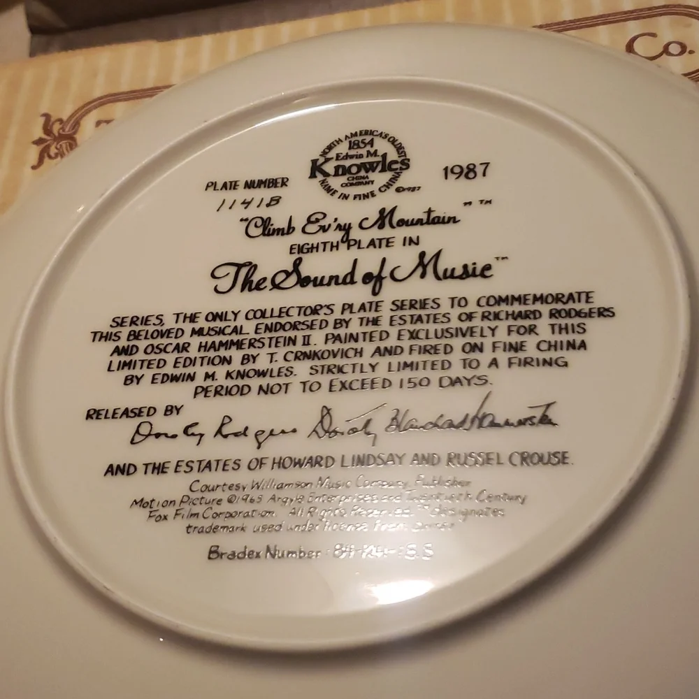 CLIMB EVRY MOUNTAIN THE SOUND OF MUSIC COLLECTOR PLATE - Picture 6 of 6